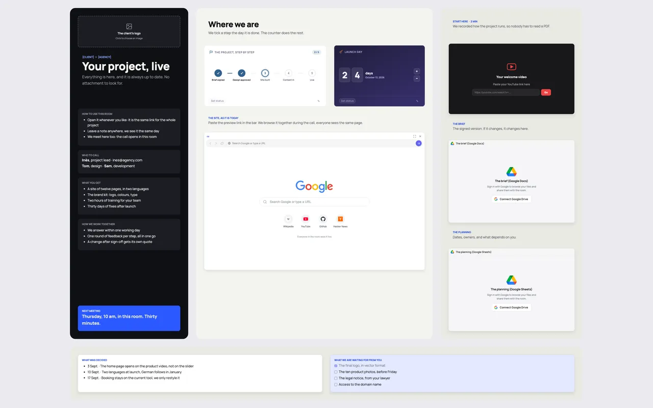 The Client portal template open in a Coommit room