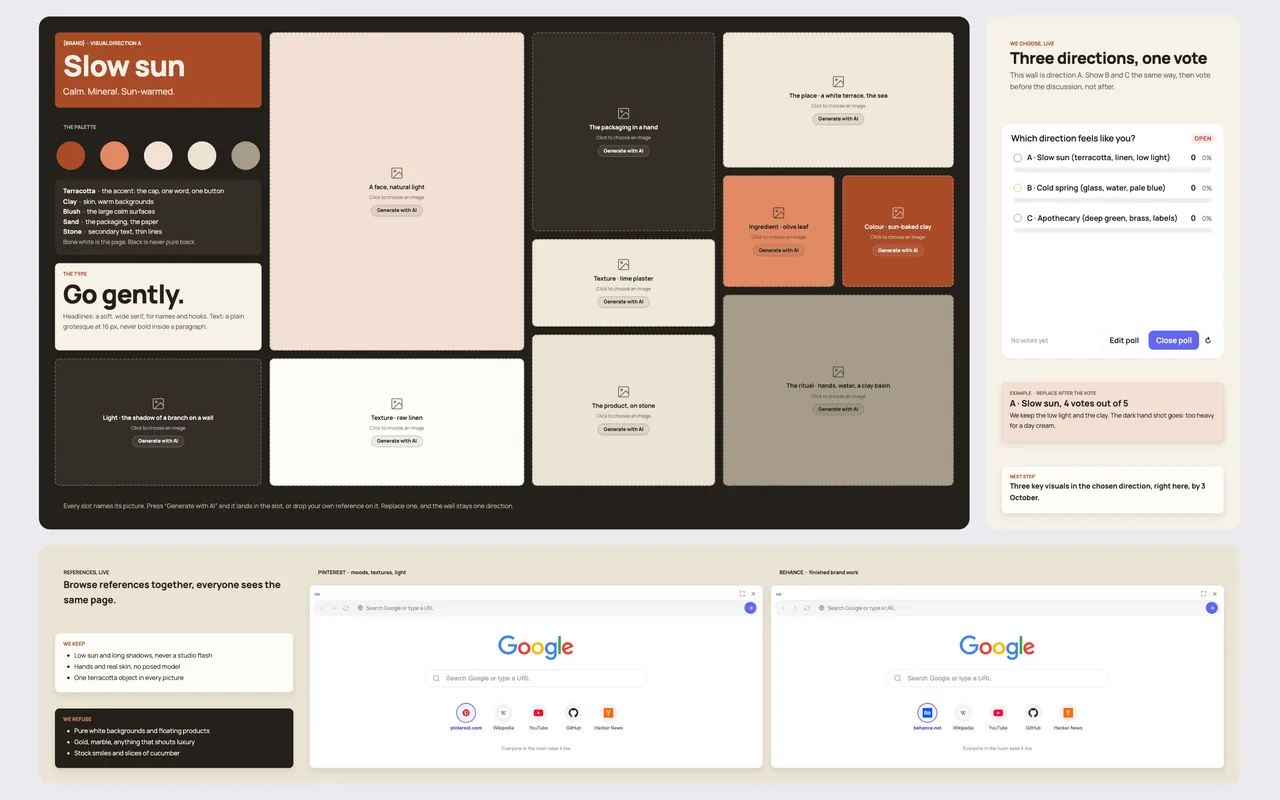 The Moodboard template open in a Coommit room